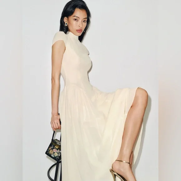 NEW Reformation Maven Dress Fior Di Latte Ivory Cream Bridal High Neck 10 - Picture 3 of 16